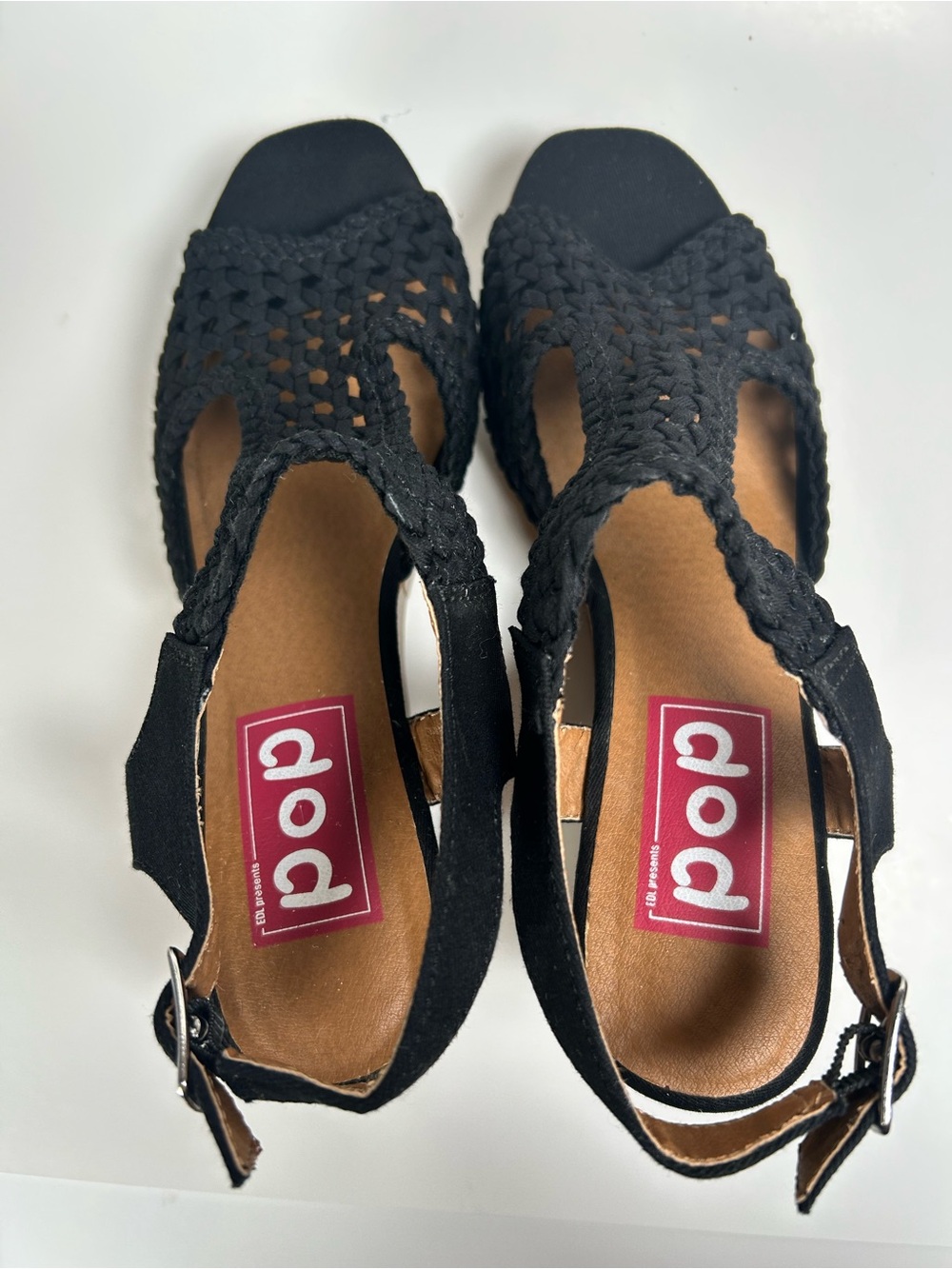 POP by EDL Evie Black Crochet Woven Slingback Wedge Sandals Size 8.5 M - Picture 2 of 10